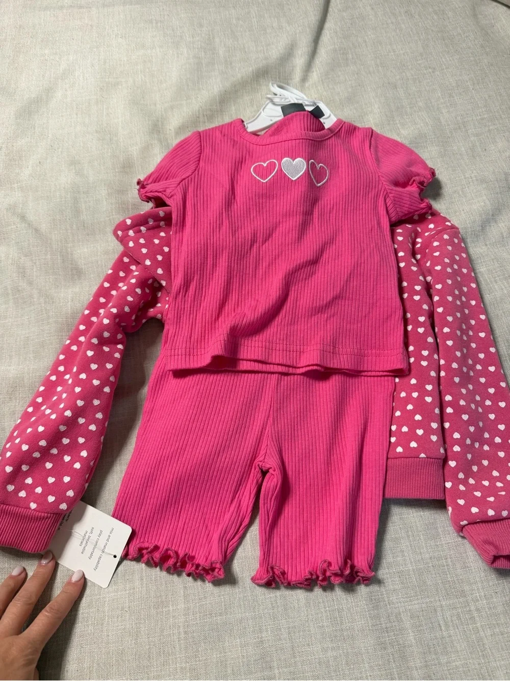 Pink Heart Print Zip Hoodie Set